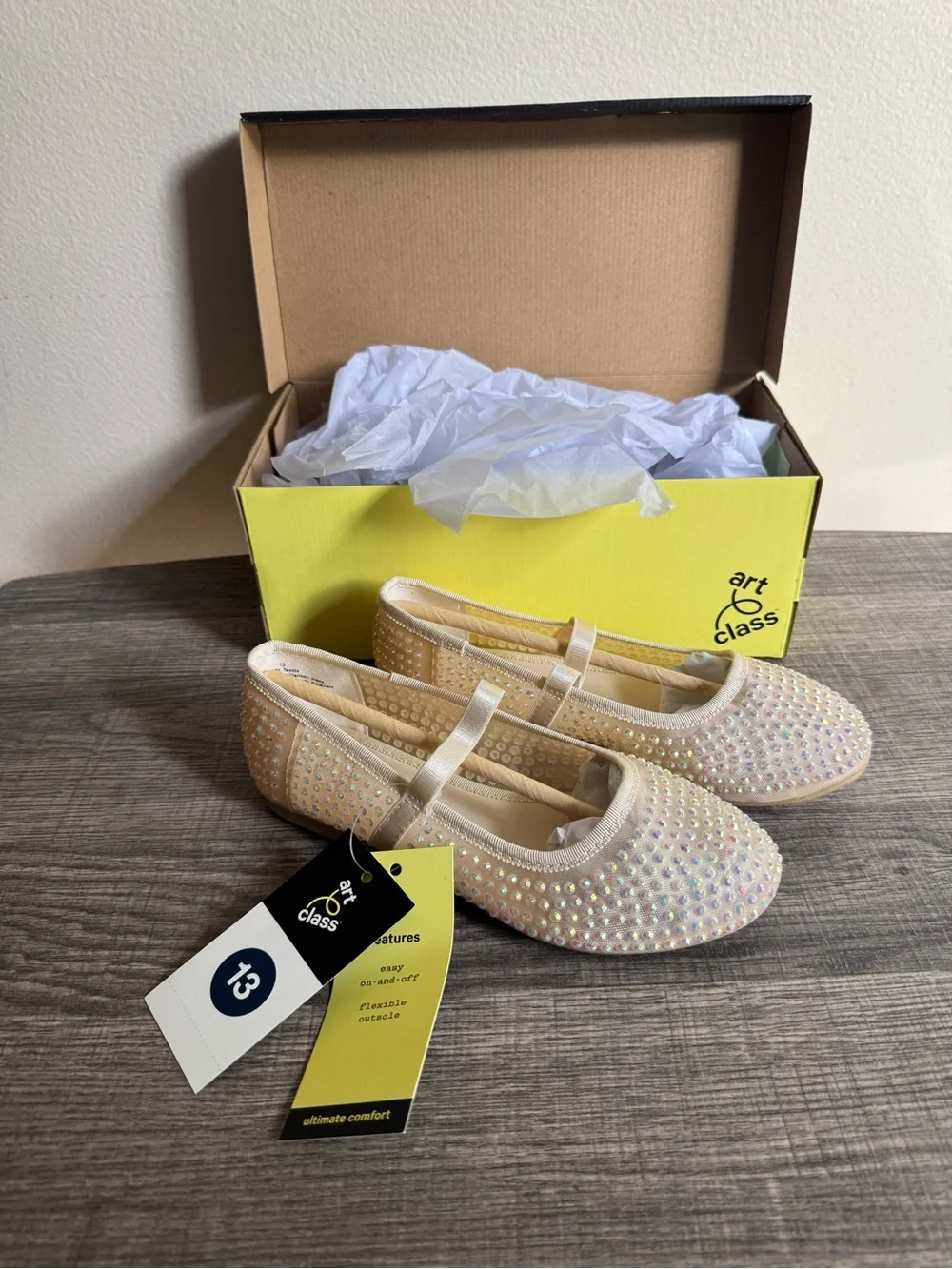 art class Iridescent Pearlized Ivory Ballet Flats with Elastic Strap